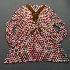Wrangler Blouse Women Medium Western Boho Lace Up Tassel Geometric Floral